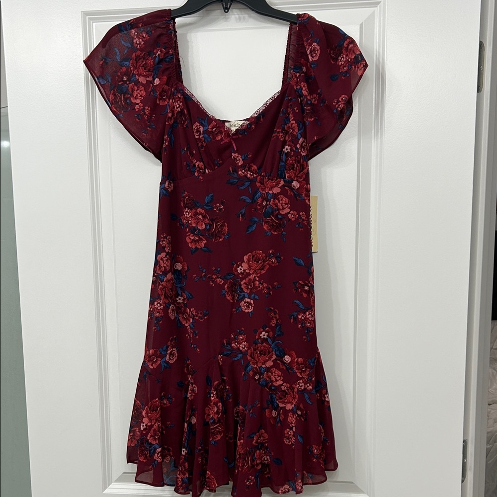 Rewind Burgundy Floral Mini Dress